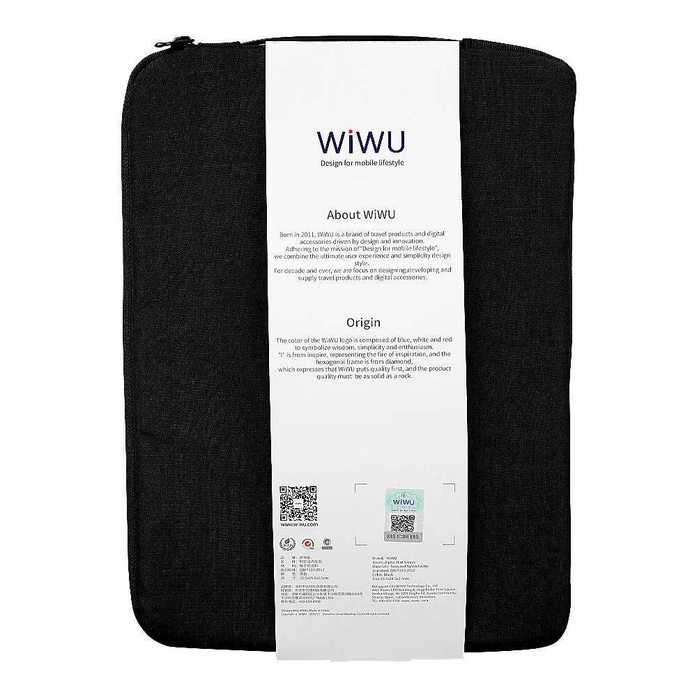 WIWU Alpha Slim Sleeve, For Upto 13.3" Laptop and MacBook, Black