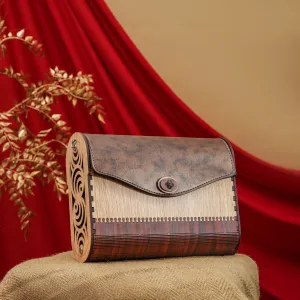 Wooden Rectangle Slim Bag with vegan Leather Flap