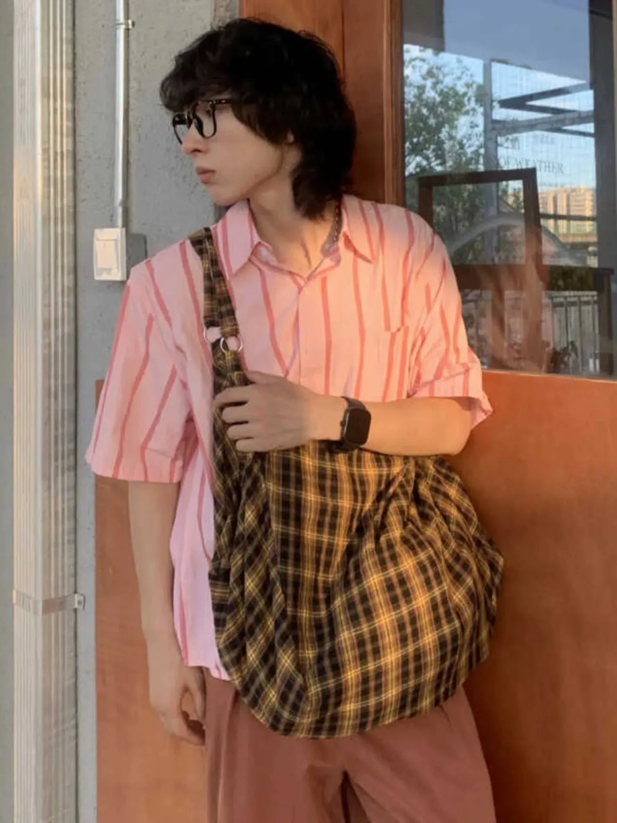 Yellow Check Canvas Bag