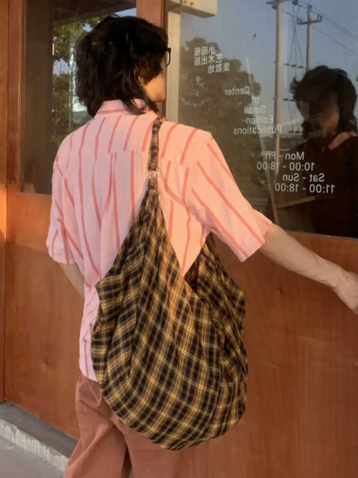 Yellow Check Canvas Bag