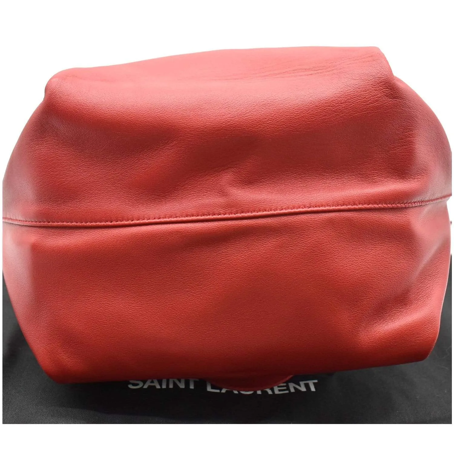 YVES SAINT LAURENT Teddy Lambskin Leather Bucket Shoulder Bag Red